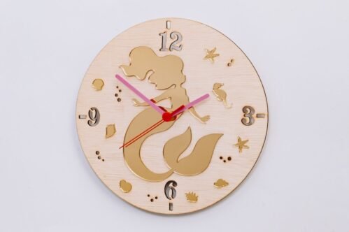 Mermaid In The Sea Wall Clock,Gold,Rose Gold,Silver Mirror Acrylic,Kids Room