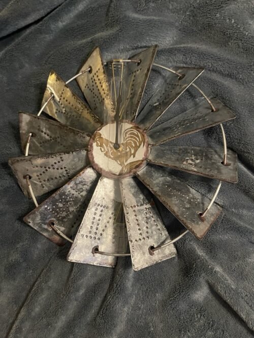 Metal 14.25" Rustic Large Windmill Decor Wall Clock Roman Numerals Punched