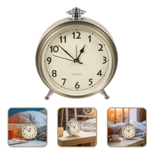 Metal Alarm Clock Roman Numerals Table Bedside Silent Alarm Clock Sweep Seconds