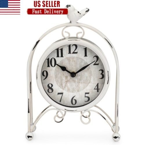 Metal Bird Table Clock Vintage Style Analog Decorative Timepiece Home Office New