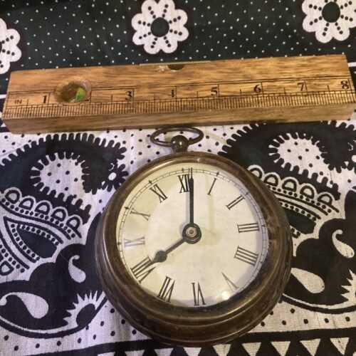 METAL CASE BATTERY POCKET WATCH DESK CLOCK ROMAN NUMERAL BRONZE FINISH ~ RUNNING