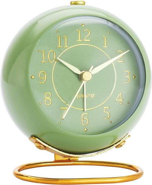 Metal Desk Clock, Retro Vintage Analog Alarm Clock, Silent Gold Clock,Bed Décor