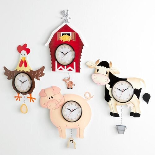 Metal Down On The Farm Pendulum Wall Clocks Whimsical Touch Kitchen Home Decor