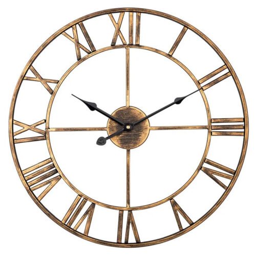 Metal Iron Wall Clocks Roman Numerals Round Accurate 3D Large Hanging Ornament