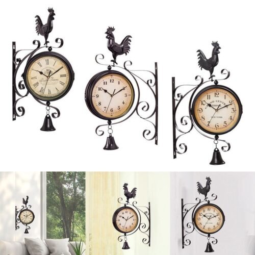 Metal Outside Outdoor Wall Hanging Clock, Two Sided Station Clock, Shape Shape