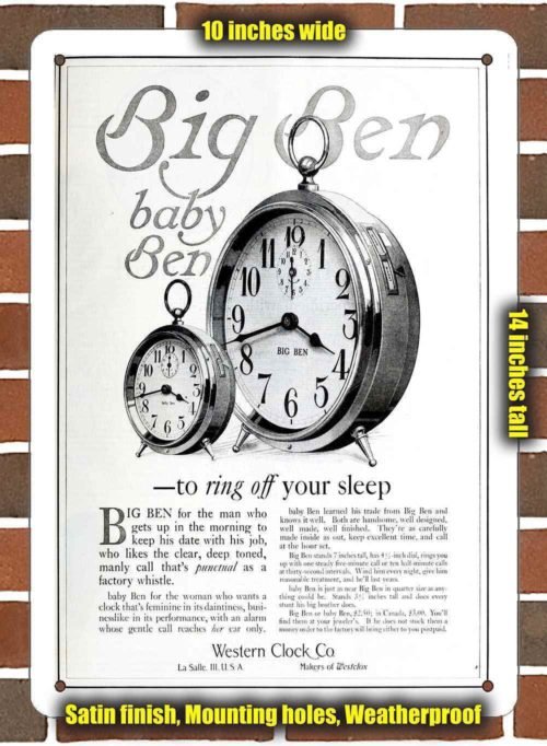 Metal Sign - 1916 Western Clock Alarm Clocks- 10x14 inches