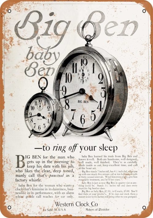 Metal Sign - 1916 Western Clock Alarm Clocks - Vintage Look Reproduction