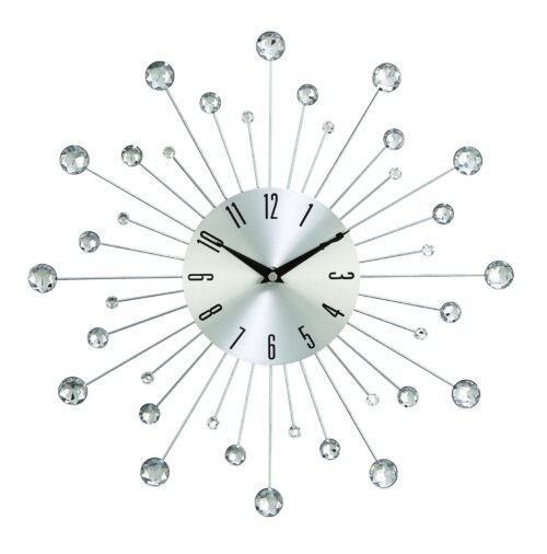 Metal Starburst Decorative Wall Clock With Crystal Accents for Home and Room ...