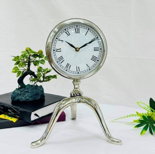 Metal Table Clock in Silver Finish 11.5" Height