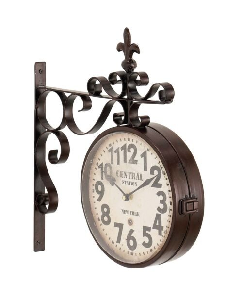 Metal Vintage Style Wall Clock with Scroll Designs, 15" x 3" x 16", Black