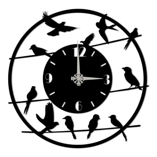 Metal Wall Art Clock, Birds Design for Living Room, Office, Quartz Silent Clock