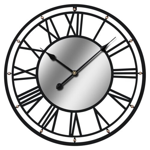 Metal Wall Clocks Battery Operated Vintage Black Mirror Large Iron Wall Clock...