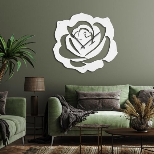 Metal Wall Clock Wall Art Decor, Rose Blossom Wall Sculpture Clock Silent Bat...