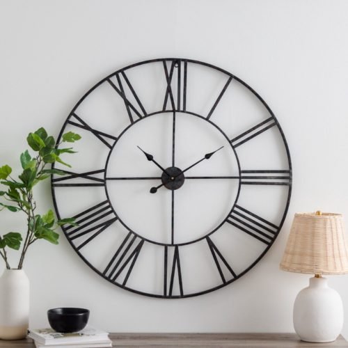 Metal Wall Clock With Roman Numerals Gray Iron 36 Inch Industrial 19th Century