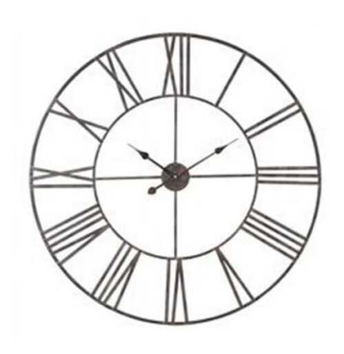 Metal Wall Clock With Roman Numerals Gray Iron 36 Inch Industrial 19th Century