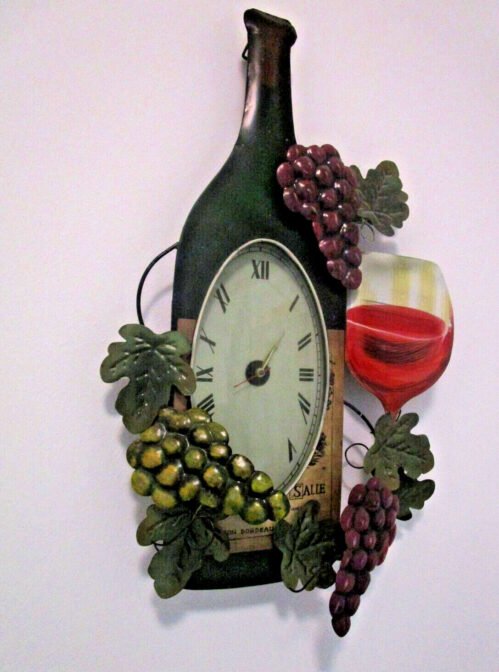 Metal Wine Wall Clock Large 13 x 23 Inch Wine Metal Wall Art Decor