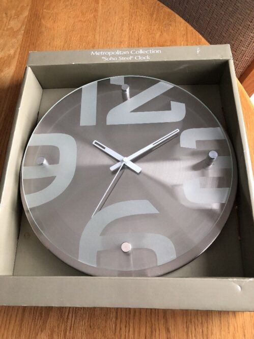 Metropolitan Collection -Soho Stainless Steel Wall Clock - 12" Diameter - Sharp!