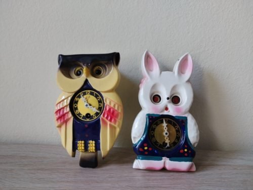 MI-KEN OWL ND RABBIT CUCKOO Wall Clock Eyes Move