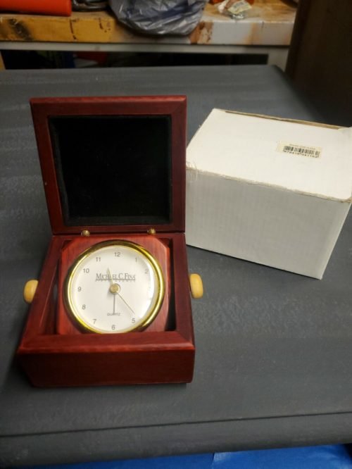 MICHAEL C. FINA FIFTH AVE.Quartz Wooden Box Desk Alarm Clock