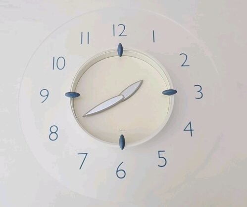 Michael Graves Wall Clock Frosted Acrylic 13" Analog Blue Numerals Tested Works