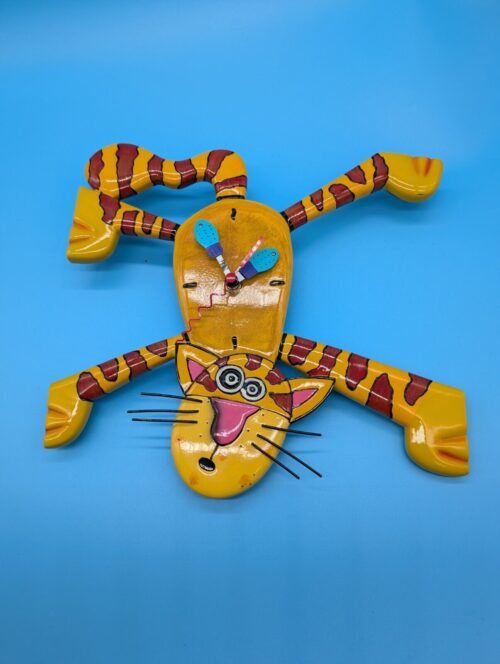 Michelle Allen Designs- Dinner Time Cat Pendulum Wall Clock, Whimsical Art