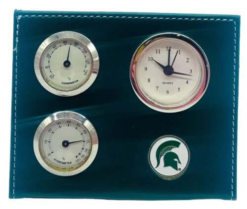 Michigan State Spartans Desk Clock w/Alarm & Hydrometer-Sun Time-New