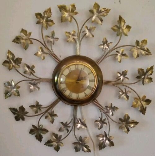 Mid Century 23" Maple Leaf Sunburst Wall Clock by United Clock Corp. U.S.A