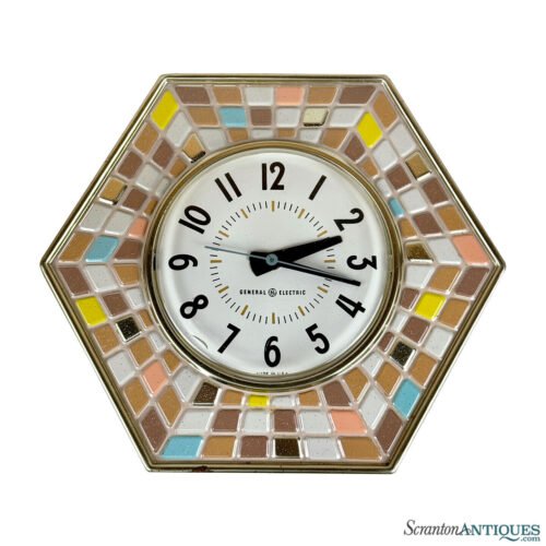 Mid-Century Atomic Mosaic Sunburst Hexagonal Wall Clock