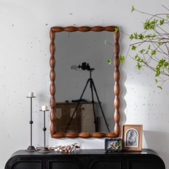Mid-Century Brown 36.02 in. W x 24.02 in. H Irregular Solid Wood...