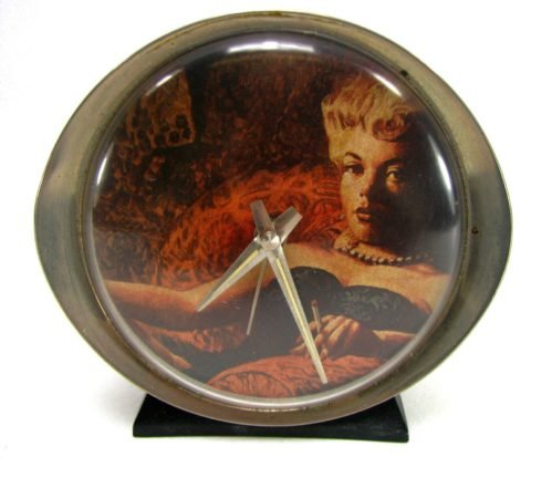 Mid-Century Modern Art Desk Clock MCM Retro Alarm vtg Atomic sexy woman smoking