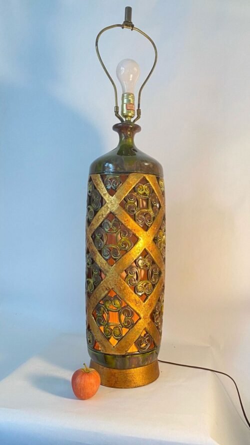 Mid-Century Modern Brutalist Ceramic Table Lamp, 2 Lights 1970s Vintage