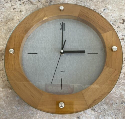 Mid Century Minimalist Modern Blonde Wood Wall Clock Glass Face Heavy-Duty WORKS