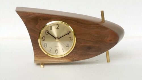 Midcentury Modern Boomerang Table Clock Handmade Solid Hardwood