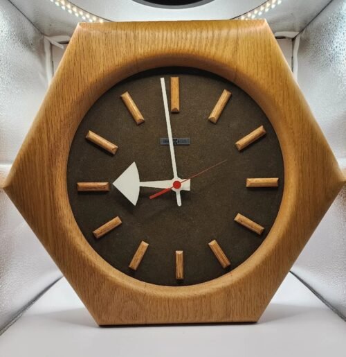 Mid Century Modern Howard Miller Wooden Hexagon Clock