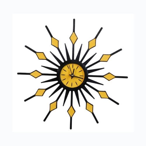 Mid Century Modern Sunburst Wall Clock – 15” 3D Printed Atomic Design