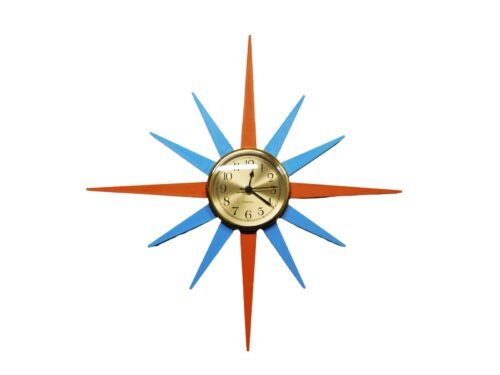 Mid Century Modern Sunburst Wall Clock – Retro Atomic Style, 3D Printed