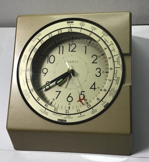Mid Century Pilot Flying Airplane World Time Zone Desk Quartz Alarm Clock.