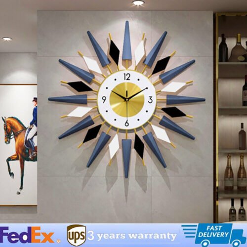 Mid Century Wall Clock Large Silent Metal Starburst Wall Clock for Living Room