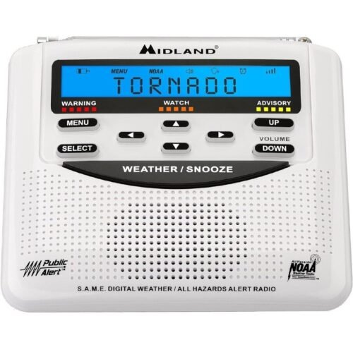 Midland WR-120 Emergency Weather Alert Radio with Alarm Clock - White