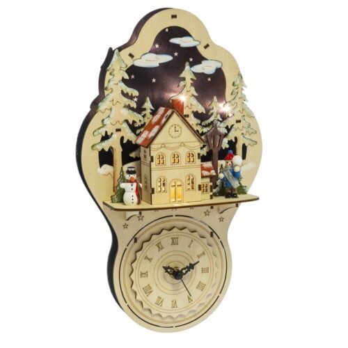Midwest CBK H0 Christmas Plywood 13'' H Lighted LED Village Wall Clock 167025