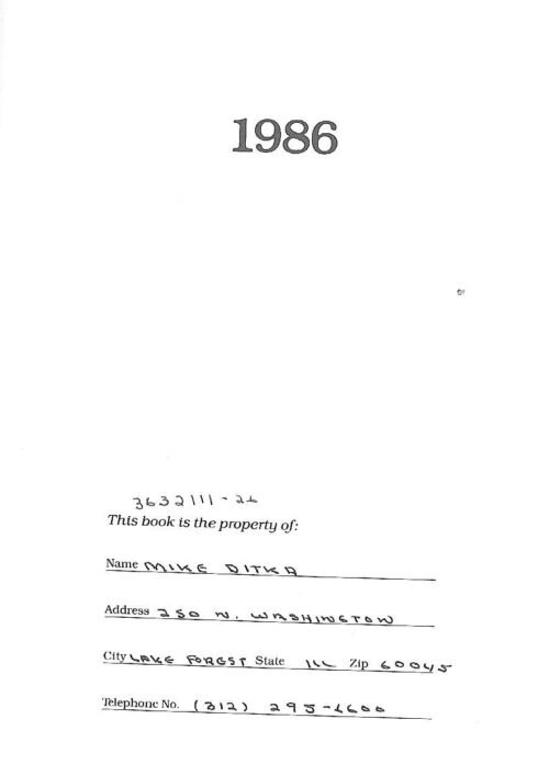 MIKE DITKA Chicago bears 1986 personal Hall of Fame date book Walter Payton