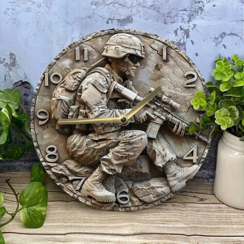 Military Theme Clock" 8X8" Round Aluminum Wall Art - NIB Seller is a Veteran