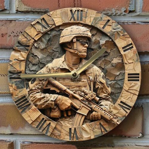 Military Theme Clock" 8X8" Round Aluminum Wall Art - NIB Seller is a Veteran
