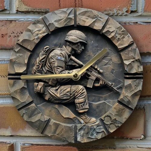 Military Theme Metal Clock" 8X8" Round wall Art - NIB