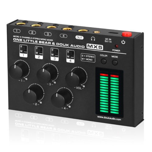 Mini 4 Channel Mono/Stereo Line Mixer Headphone Monitoring Live Studio Recording