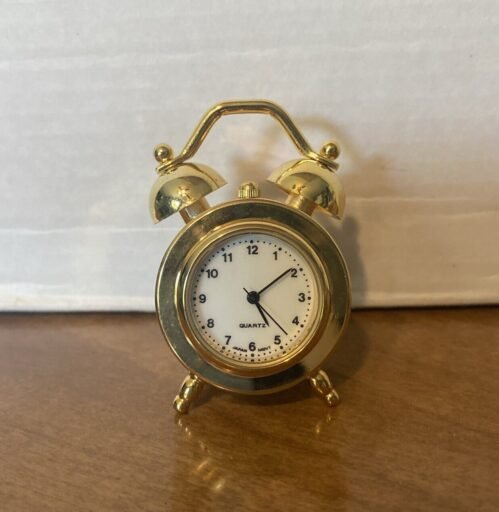 Miniature Brass Desk Clock Retro Style Gold Toned Never Used