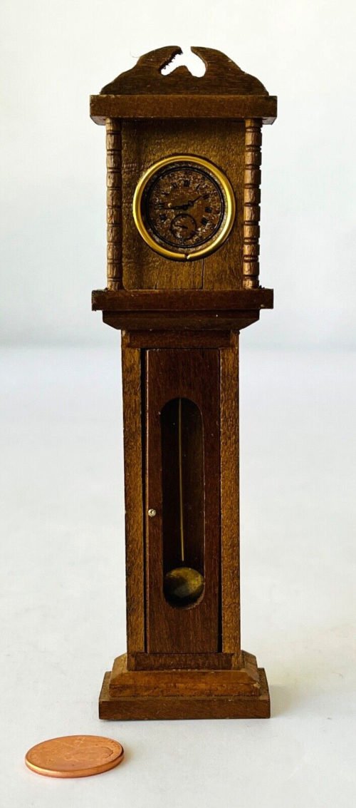 Miniature Dollhouse Grandfather Clock Carved Wood Broken Bonnet Door 1:12 5.25"