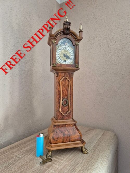 Miniature Grandfather Clock Mantel Clock Rarity with Date and Moon Phase (0639)
