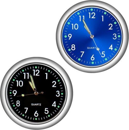 Mini Car Clock Stick on Dashboard Luminous Tiny Vent Analog - Black, Blue-2
