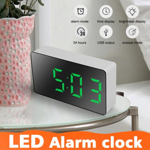 Mini Digital LED Alarm Clock USB Snooze Temperature Date Dual Alarm 12/24H